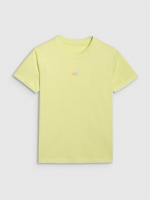 Damski t-shirt oversize z nadrukiem 4F 4FRSS25TTSHF3163 - żółty