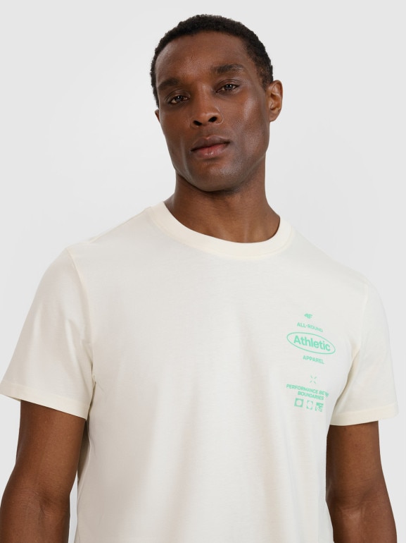 Męski t-shirt z nadrukiem 4F 4FRSS25TTSHM2688 - beżowy