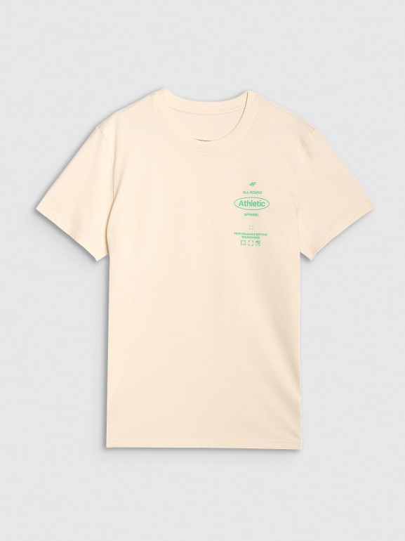 Męski t-shirt z nadrukiem 4F 4FRSS25TTSHM2688 - beżowy