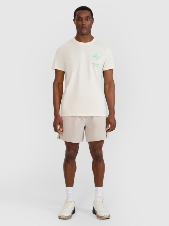 Męski t-shirt z nadrukiem 4F 4FRSS25TTSHM2688 - beżowy