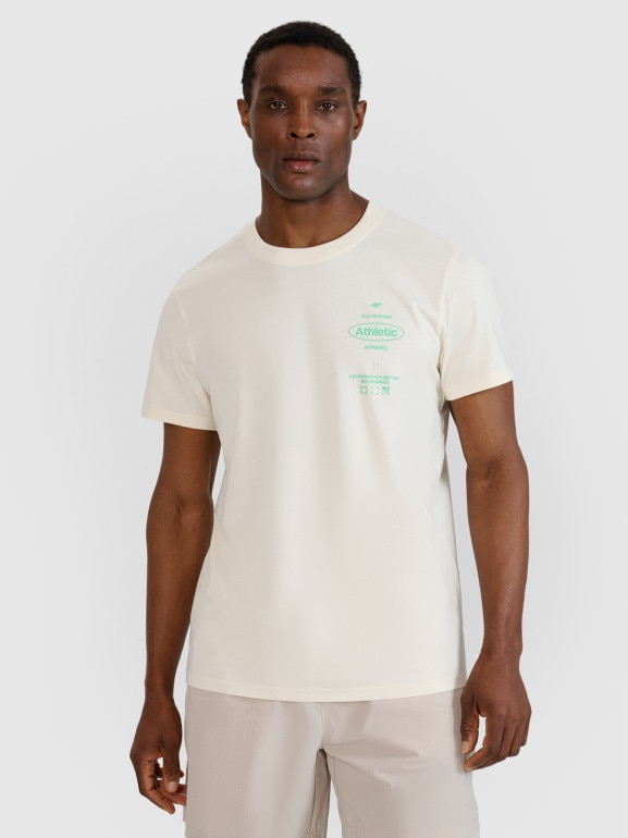 Męski t-shirt z nadrukiem 4F 4FRSS25TTSHM2688 - beżowy