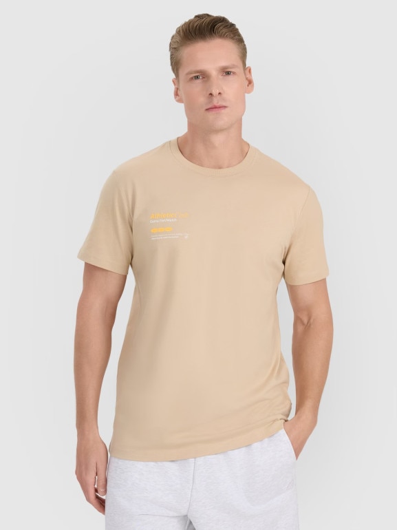 Męski t-shirt z nadrukiem 4F 4FRSS25TTSHM2848 - brązowy