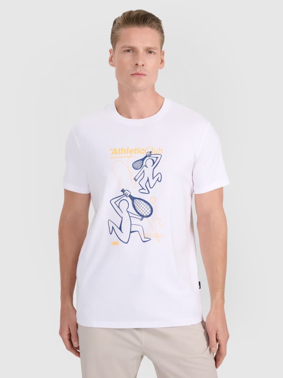 Męski t-shirt z nadrukiem 4F 4FRSS25TTSHM2852 - biały