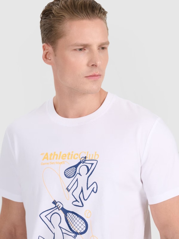 Męski t-shirt z nadrukiem 4F 4FRSS25TTSHM2852 - biały