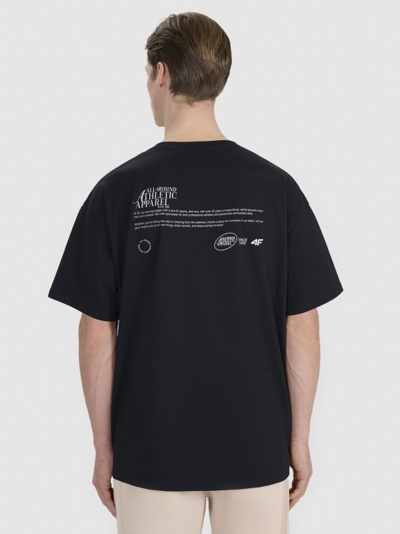 Męski t-shirt oversize z nadrukiem 4F 4FRSS25TTSHM2991 - czarny