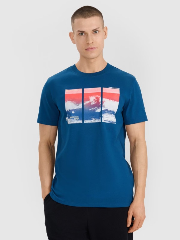 Męski t-shirt z nadrukiem 4F 4FRSS25TTSHM2995 - turkusowy