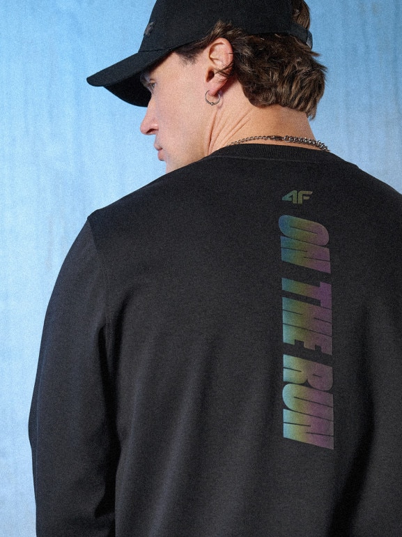 Męski longsleeve z nadrukiem 4F 4FRSS26TLONM660 - czarny