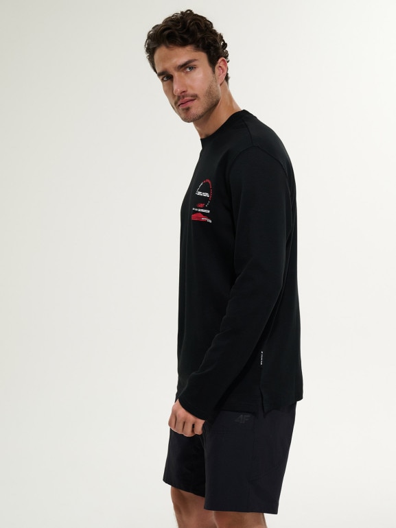 Męski longsleeve z nadrukiem 4F4FRSS26TLONM679 - czarny