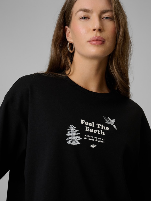 Damski t-shirt z nadrukiem 4F 4FRSS26TTSHF3704 - czarny