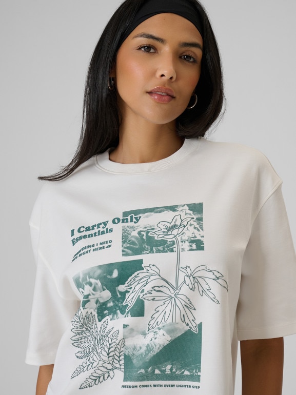 Damski t-shirt z nadrukiem 4F 4FRSS26TTSHF3705 - biały