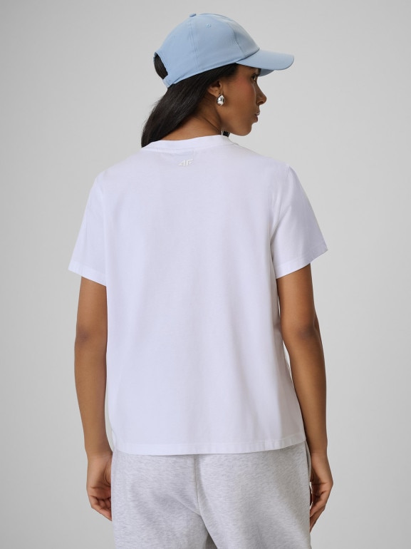 Damski t-shirt bez nadruku 4F 4FRSS26TTSHF3797 - biały