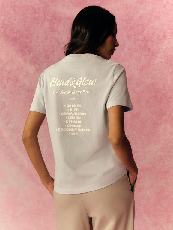 Damski t-shirt z nadrukiem 4F 4FRSS26TTSHF3849 - niebieski