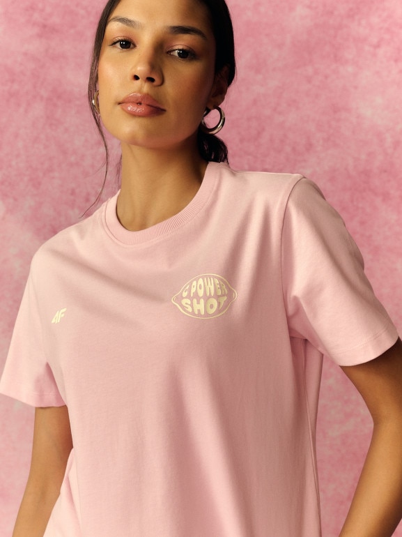 Damski t-shirt z nadrukiem 4F 4FRSS26TTSHF3849 - różowy