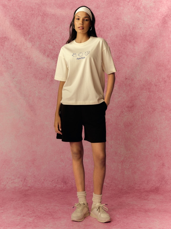 Damski t-shirt z nadrukiem 4F 4FRSS26TTSHF3850 - kremowy