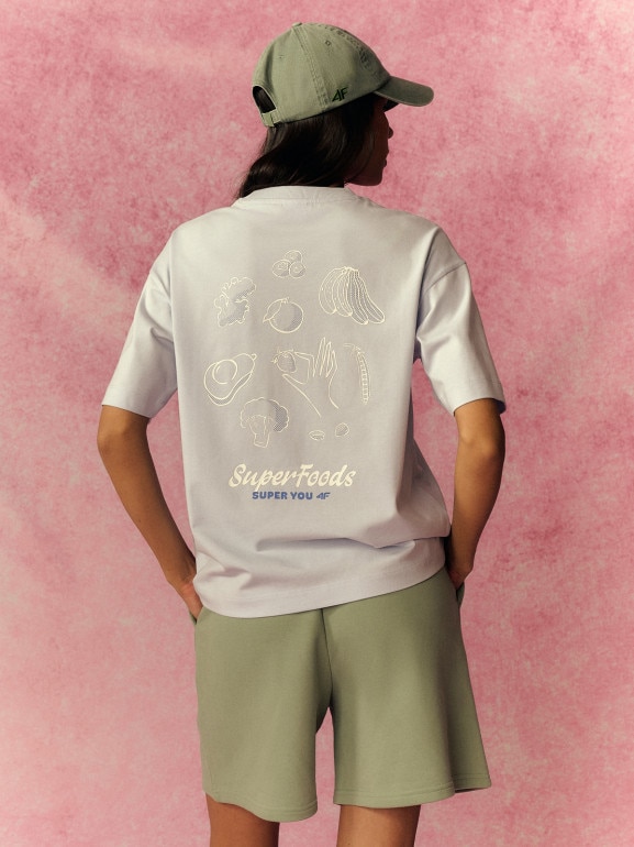 Damski t-shirt z nadrukiem 4F 4FRSS26TTSHF3850 - niebieski