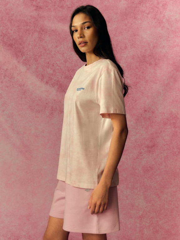 Damski t-shirt z nadrukiem 4F 4FRSS26TTSHF3851 - różowy