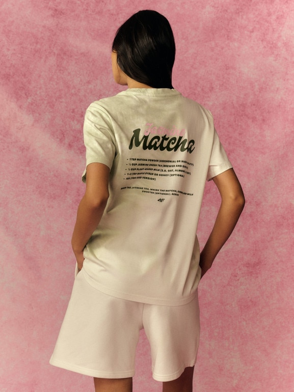 Damski t-shirt z nadrukiem 4F 4FRSS26TTSHF3852 - zielony
