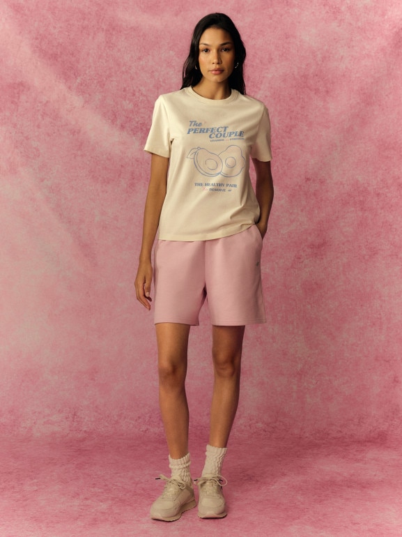 Damski t-shirt z nadrukiem 4F 4FRSS26TTSHF3853 - kremowy