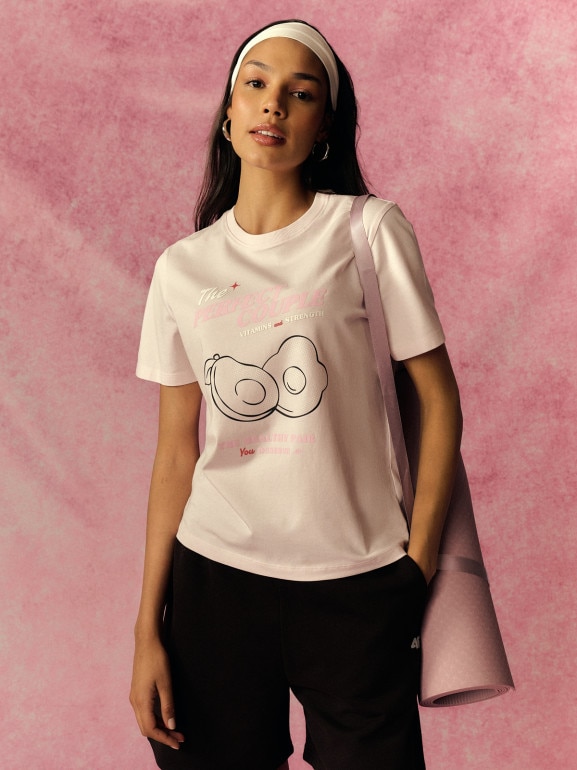 Damski t-shirt z nadrukiem 4F 4FRSS26TTSHF3853 - różowy