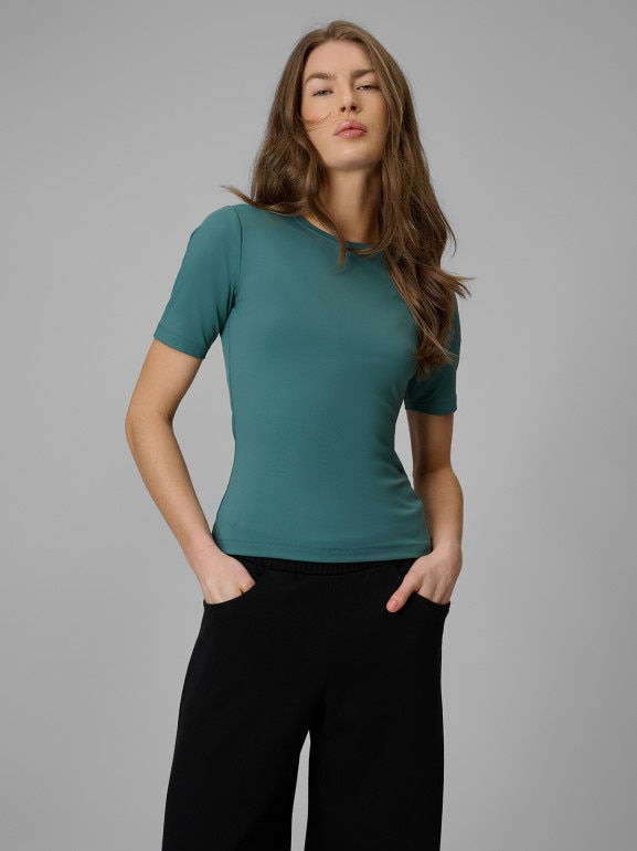 Damski t-shirt bez nadruku 4F 4FRSS26TTSHF3879 - turkusowy