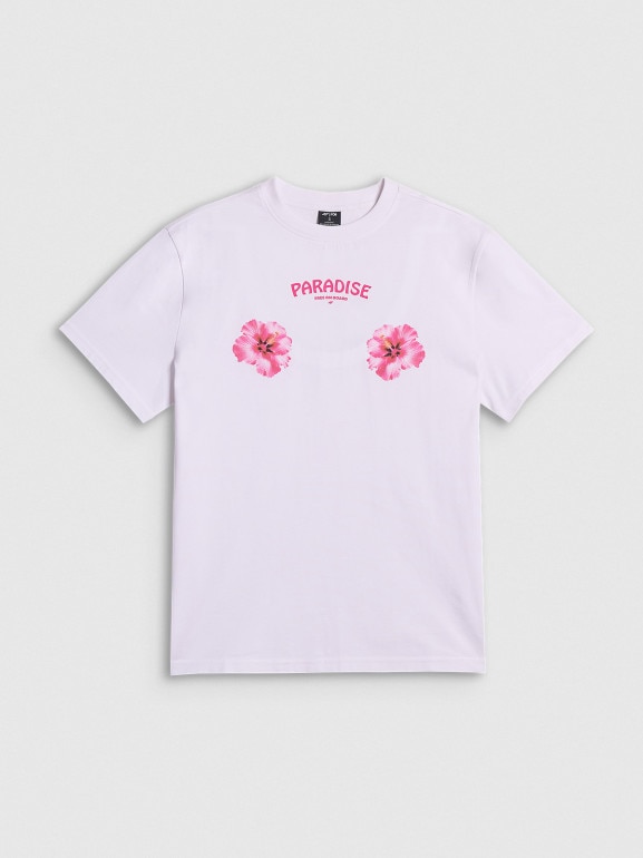 Damski t-shirt z nadrukiem 4F 4FRSS26TTSHF3882 - biały