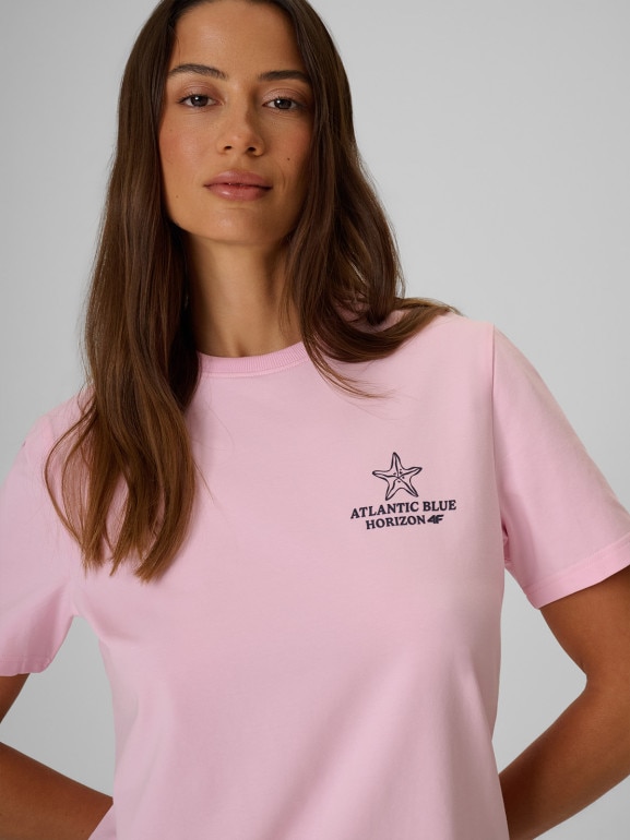 Damski t-shirt z nadrukiem 4F 4FRSS26TTSHF4021 - różowy