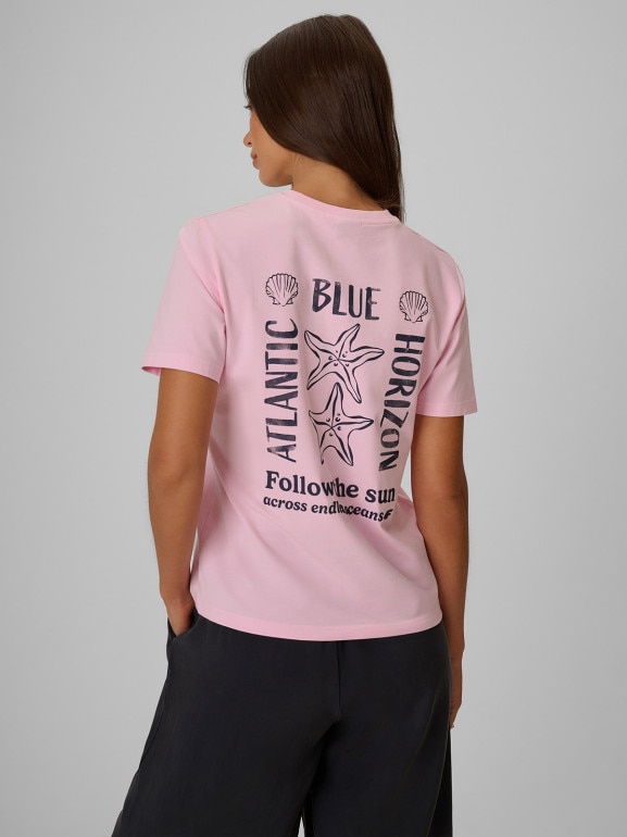 Damski t-shirt z nadrukiem 4F 4FRSS26TTSHF4021 - różowy