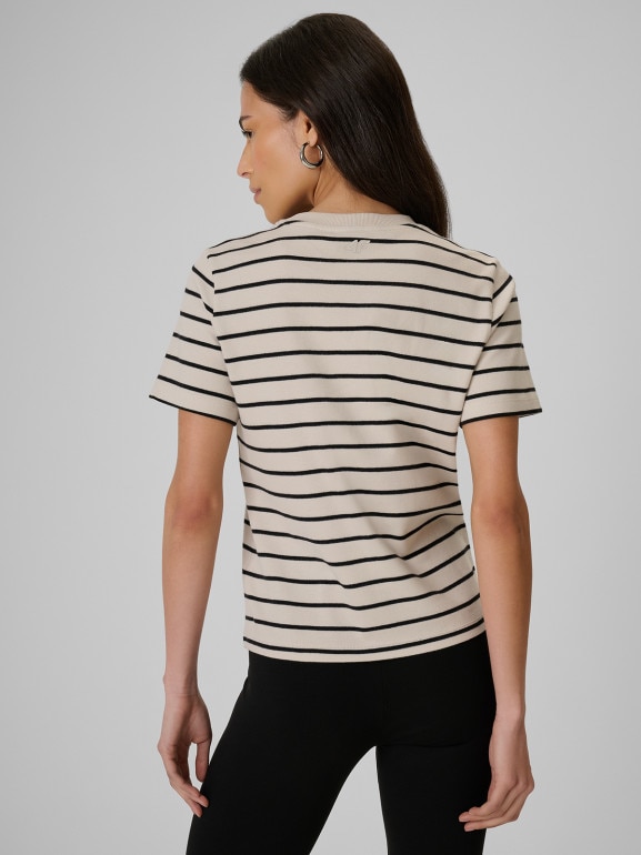 Damski t-shirt w paski 4F 4FRSS26TTSHF4023 - beżowy