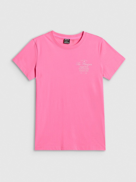 Damski t-shirt z nadrukiem 4F 4FRSS26TTSHF4537 - różowy