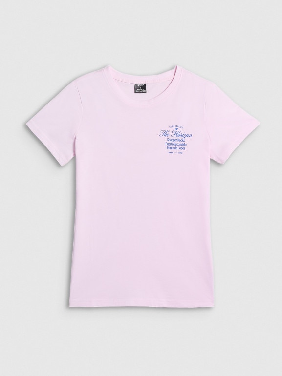 Damski t-shirt z nadrukiem 4F 4FRSS26TTSHF4537 - różowy