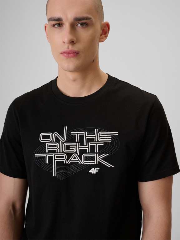 Męski t-shirt z nadrukiem 4F 4FRSS26TTSHM3804 - czarny