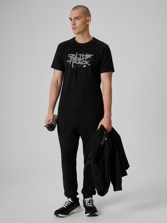 Męski t-shirt z nadrukiem 4F 4FRSS26TTSHM3804 - czarny