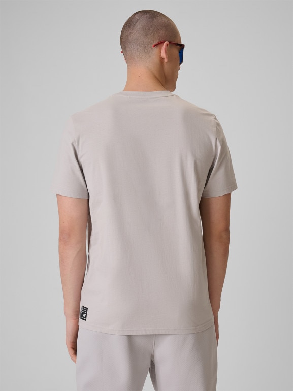 Męski t-shirt z nadrukiem 4F 4FRSS26TTSHM3804 - beżowy