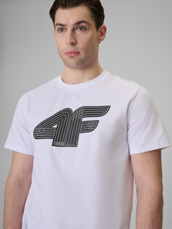 Męski t-shirt z nadrukiem 4F 4FRSS26TTSHM3805 - biały