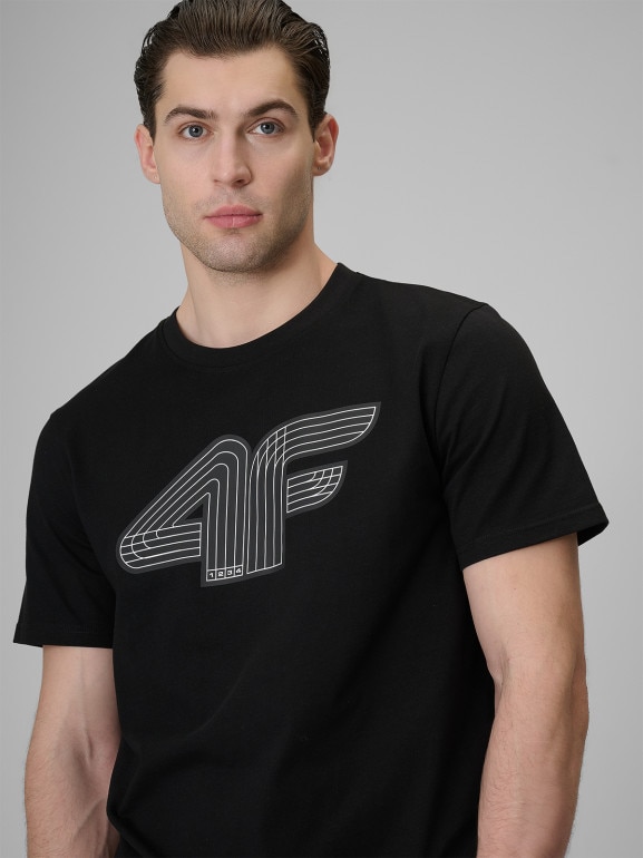 Męski t-shirt z nadrukiem 4F 4FRSS26TTSHM3805 - czarny
