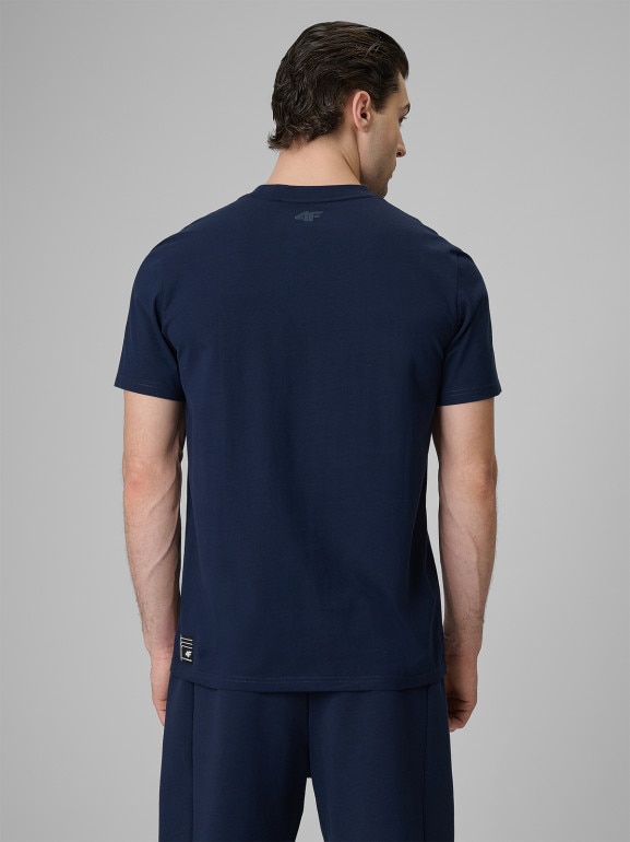 Męski t-shirt z nadrukiem 4F 4FRSS26TTSHM3805 - granatowy