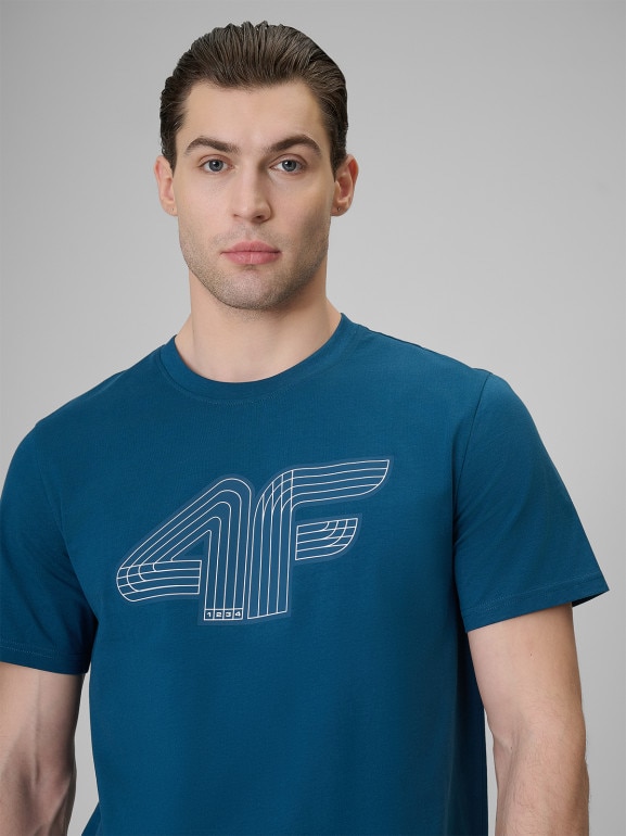Męski t-shirt z nadrukiem 4F 4FRSS26TTSHM3805 - turkusowy