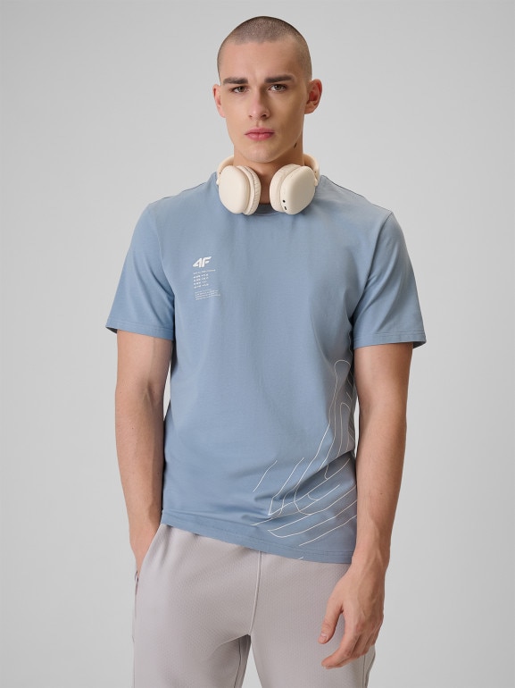 Męski t-shirt z nadrukiem 4F 4FRSS26TTSHM3809 - niebieski