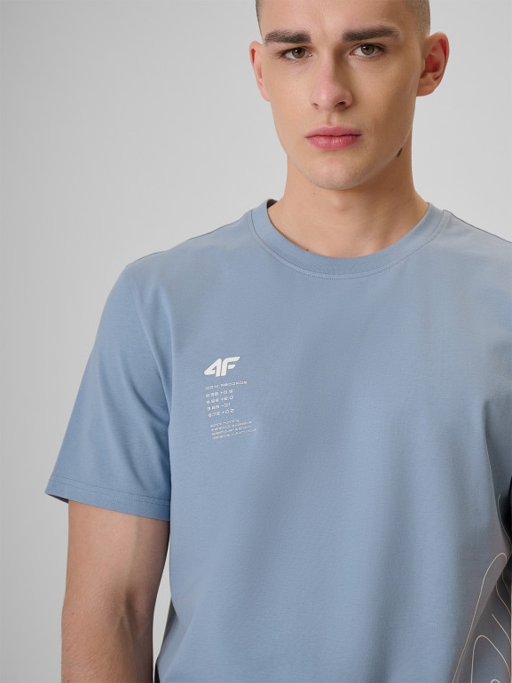 Męski t-shirt z nadrukiem 4F 4FRSS26TTSHM3809 - niebieski