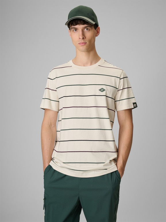 Męski t-shirt z nadrukiem 4F 4FRSS26TTSHM3812 - beżowy