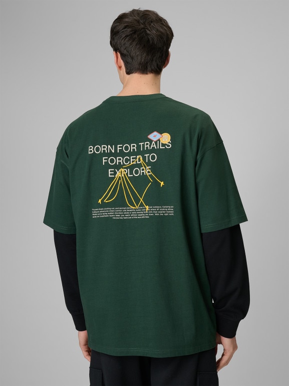 Męski t-shirt z nadrukiem 4F 4FRSS26TTSHM3813 - zielony