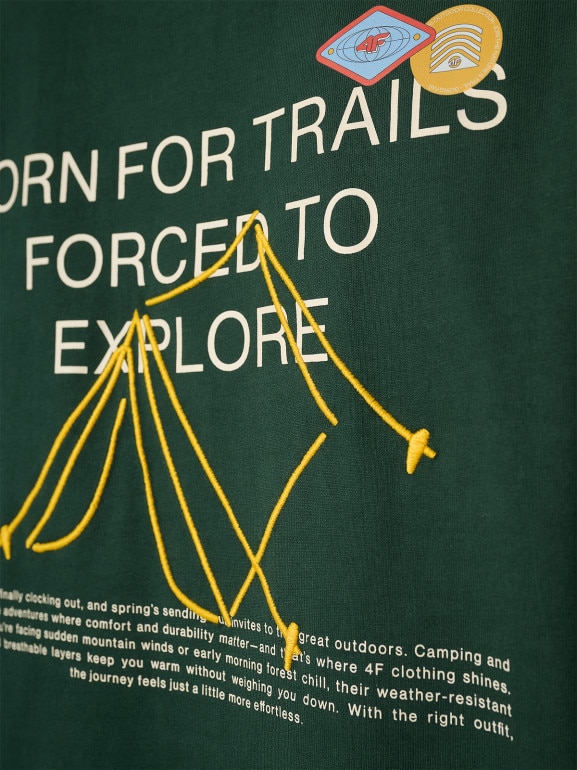 Męski t-shirt z nadrukiem 4F 4FRSS26TTSHM3813 - zielony