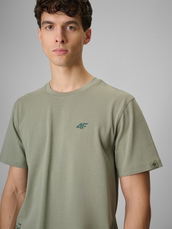 Męski t-shirt z nadrukiem 4F 4FRSS26TTSHM3814 - oliwkowy
