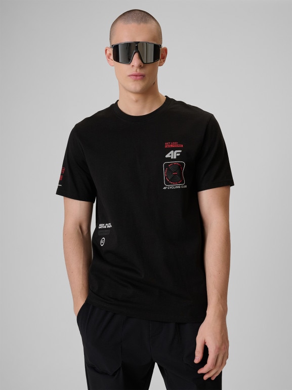 Męski t-shirt z nadrukiem 4F 4FRSS26TTSHM3872 - czarny