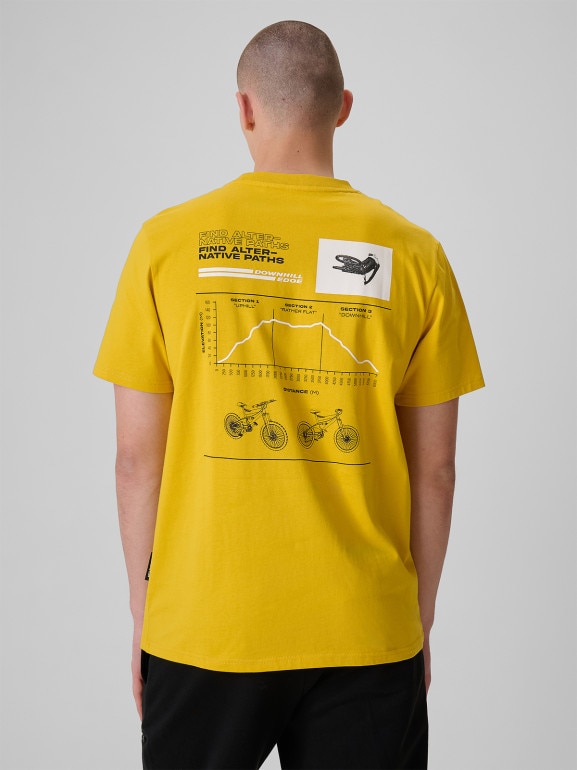 Męski t-shirt z nadrukiem 4F 4FRSS26TTSHM3873 - żółty