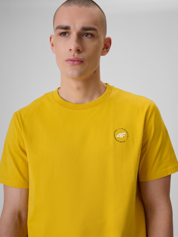 Męski t-shirt z nadrukiem 4F 4FRSS26TTSHM3873 - żółty