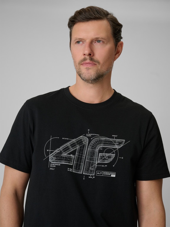 Męski t-shirt z nadrukiem 4F 4FRSS26TTSHM3989 - czarny