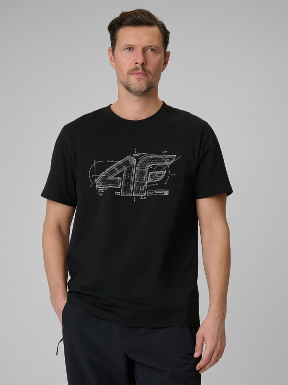 Męski t-shirt z nadrukiem 4F 4FRSS26TTSHM3989 - czarny