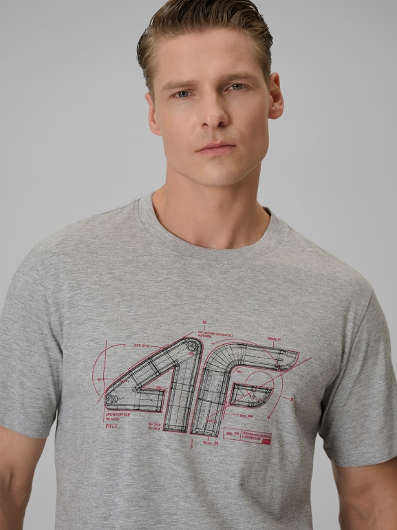 Męski t-shirt z nadrukiem 4F 4FRSS26TTSHM3989 - szary