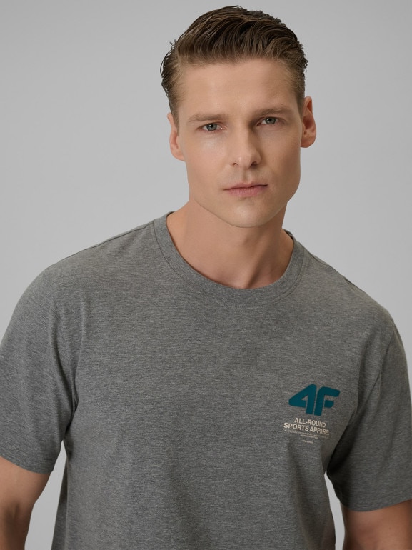 Męski t-shirt z nadrukiem 4F 4FRSS26TTSHM3990 - szary